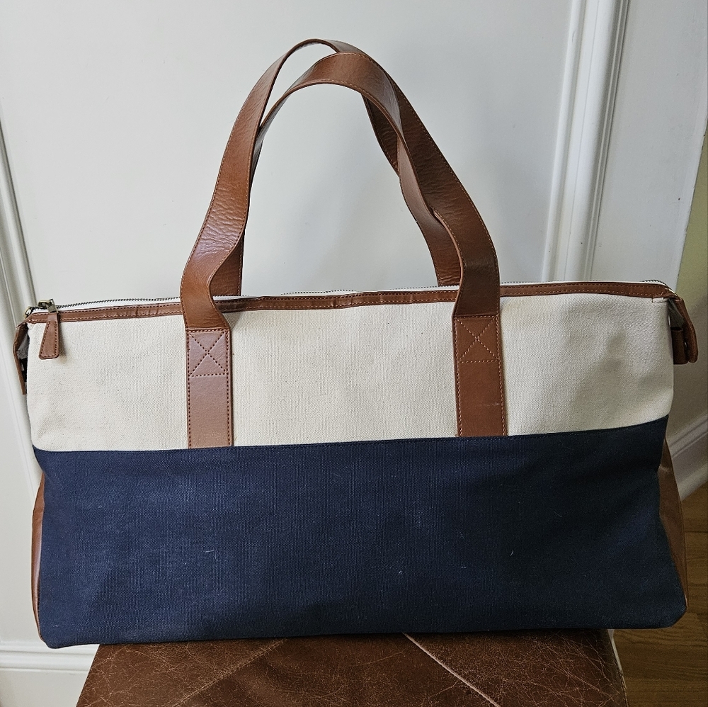 Stylish Two-Tone Canvas and Leather Tote Bag - Picture 2 of 6